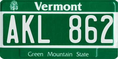 VT license plate AKL862