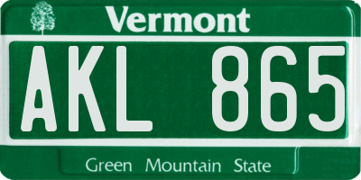 VT license plate AKL865