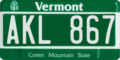 VT license plate AKL867