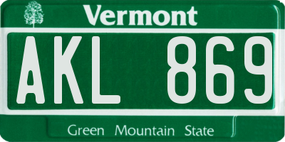 VT license plate AKL869