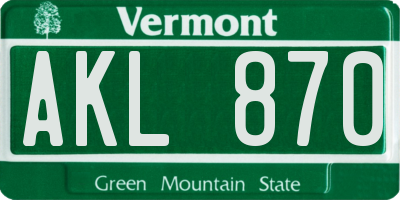 VT license plate AKL870