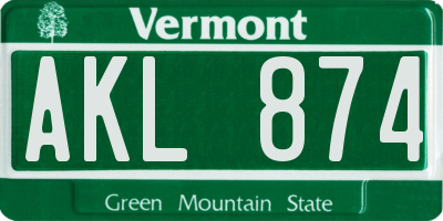 VT license plate AKL874