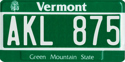 VT license plate AKL875