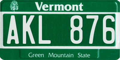 VT license plate AKL876
