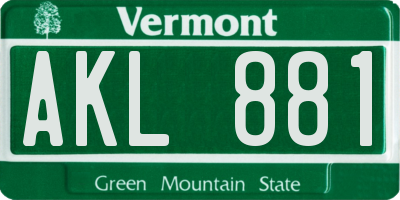 VT license plate AKL881