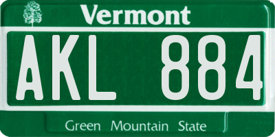 VT license plate AKL884