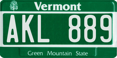 VT license plate AKL889
