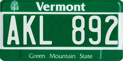 VT license plate AKL892