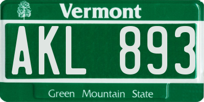 VT license plate AKL893