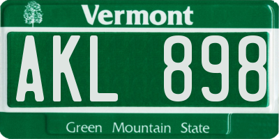 VT license plate AKL898