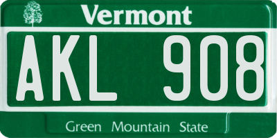VT license plate AKL908