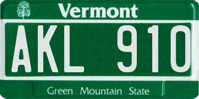 VT license plate AKL910