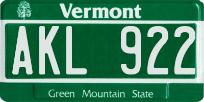 VT license plate AKL922