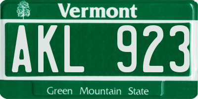 VT license plate AKL923