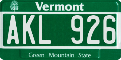 VT license plate AKL926