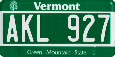VT license plate AKL927
