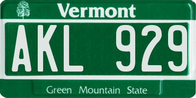 VT license plate AKL929