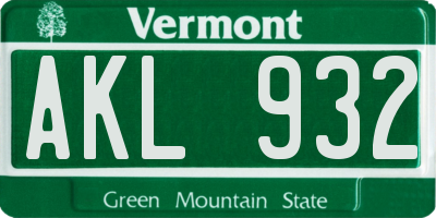 VT license plate AKL932