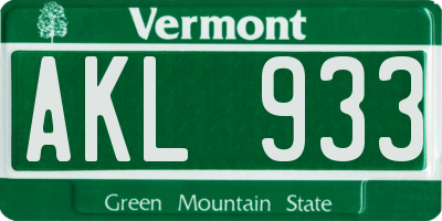 VT license plate AKL933