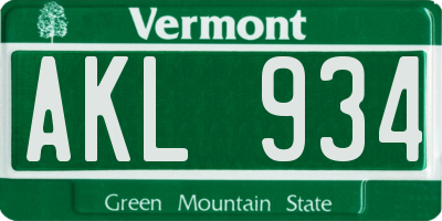 VT license plate AKL934