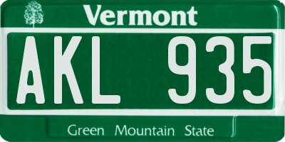VT license plate AKL935