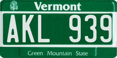 VT license plate AKL939