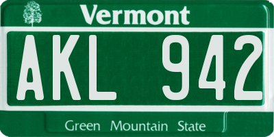 VT license plate AKL942