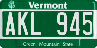 VT license plate AKL945