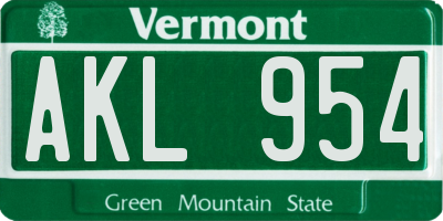 VT license plate AKL954