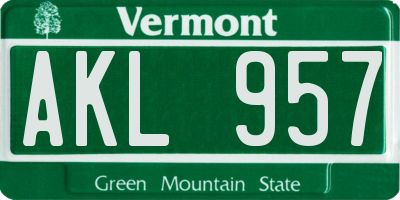 VT license plate AKL957