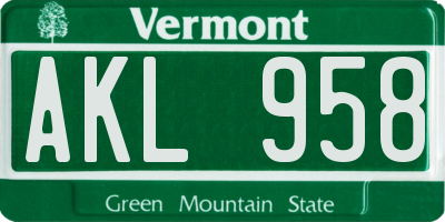 VT license plate AKL958