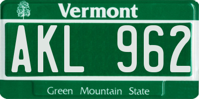VT license plate AKL962