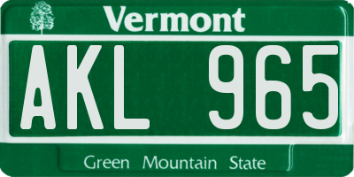 VT license plate AKL965
