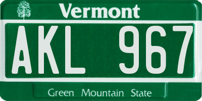 VT license plate AKL967