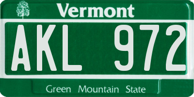 VT license plate AKL972