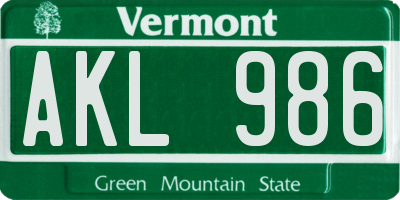 VT license plate AKL986