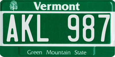 VT license plate AKL987