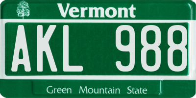 VT license plate AKL988