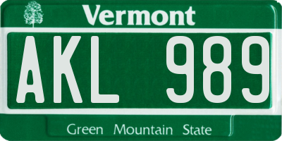 VT license plate AKL989