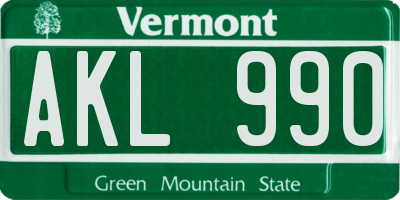 VT license plate AKL990