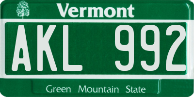 VT license plate AKL992