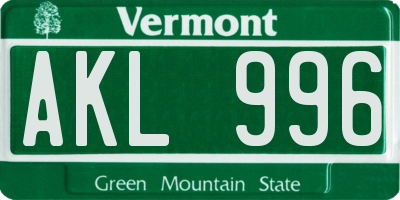 VT license plate AKL996