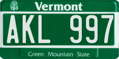 VT license plate AKL997