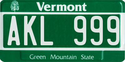 VT license plate AKL999