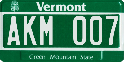 VT license plate AKM007