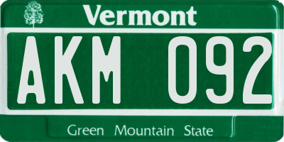 VT license plate AKM092