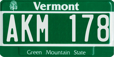 VT license plate AKM178