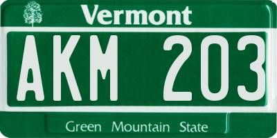 VT license plate AKM203