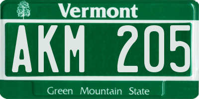 VT license plate AKM205