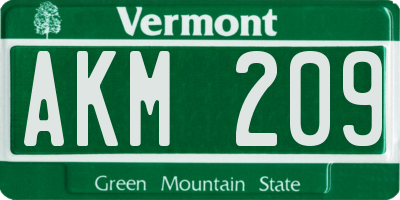 VT license plate AKM209